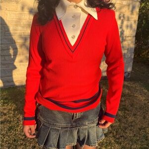 Vintage Women's 1960's red Top M Pullover long sleeve Collared  shirt Joyce
